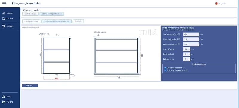 Kalkulator wymiarów formatek online